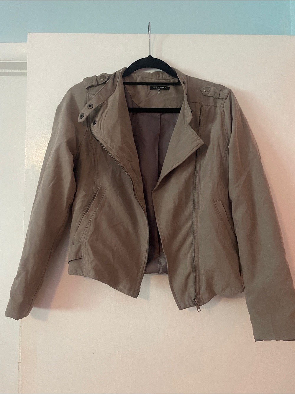 Staccato Taupe Leather Asymmetric Moto Jacket